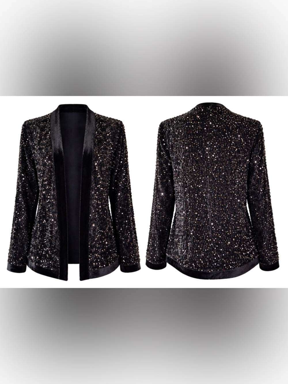 NWT Glam Sequin Velvet Open Front Cardigan – Black – L
